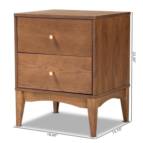 Baxton Studio 193-21003-11301-CYMX Landis Mid-Century Modern Ash Walnut Finished Wood 2-Drawer Nightstand thumb #2