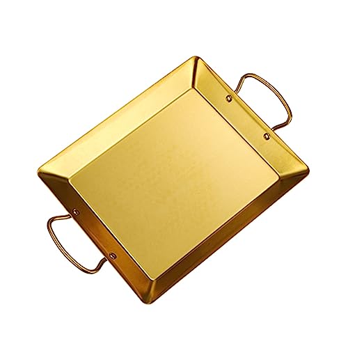 Paellera rectangular de acero inoxidable de 3 tamaños, platos llanos de metal, platos de pulpo, platos para servir, ensalada, sushi, cuenco para cocina, aperitivos, pizza y barbacoa (dorado, M)
