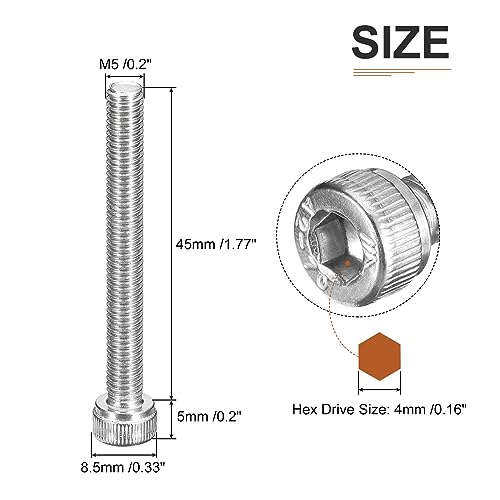 DTGN M5x45mm Socket Head Cap Screws Bolts, 25Pcs 304 Stainless Steel 18-8, Metric Machine Hex Socket Screw, Hex Drive - Image 2