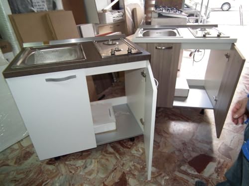 Minicuisine tout en 90 cm avec plaque de cuisson et évier différentes couleurs (boîtier blanc mat + portes Cordoba)
