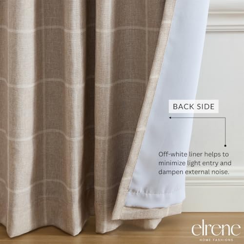 Elrene Home Fashions Sawyer Windowpane Plaid Blackout Window Curtain Panel with Rod Pocket/Back Tabs for Living Room/Bedroom/Office, 52"x84", Linen by Elrene - Image 3