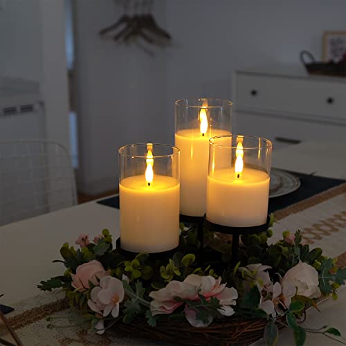 Image of Amagic Clear Glass Flameless Candles Battery Operated with Timer, Remote Control, LED Pillar Candles, Battery Powered, Valentine's Day Decor, Pure White Wax, Set of 3