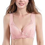 Intimate Portal Women Beaute Front Close Wireless Bra Full Coverage Wire Free Padded Bralette Pink 42A 42B