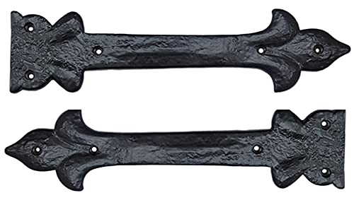 Image of Adonai Hardware Adonijah Antique Cast Iron Strap False or Faux or Dummy Front Hinges (10.40 inch X 2 Pack, Matte Black) for Barn Doors, Gates, Shutters, Wooden Box, Furniture, Chest, Trunks and Sheds