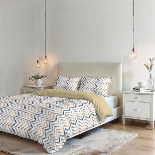 Parure Copripiumino NO STIRO FANTASY - prodotto in Italia - Set Copripiumino - Letto Matrimoniale, Microfibra - Sacco 250x200 cm + Patella e 2 Federe 50x80 cm - Hippy