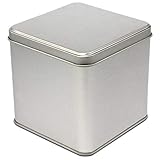  Blechdose mit Deckel, Metall Dose 10,0 x 10,0 x 10,0 cm groß, eckig, leer, Silber, quadratische Aufbewahrungsdose, Vorratsdose für Allerlei
