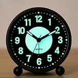 EBILUN Silent Bedside Alarm Clock Non Ticking Glow-in-the-Dark Bedroom Clock (black)