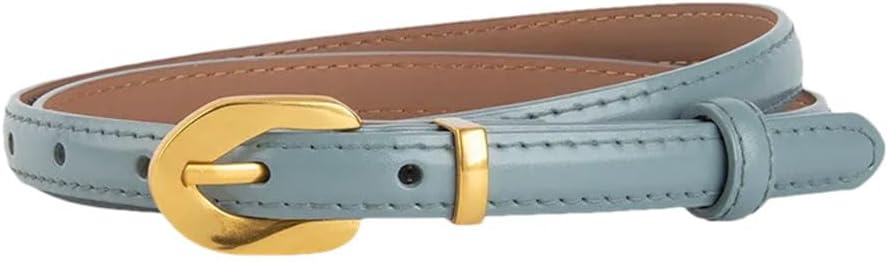 Leather Thin Belt For Women Vintage Gold Buckle All-Match Belt Decorate Dress