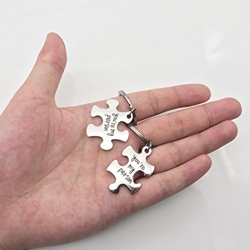 Jjtzx You Are My Person Grey's Anatomy Inspired Wire Bangle Charm Expandable Bracelet Puzzle Piece Keychains(Puzzle Keychain) #TOP5