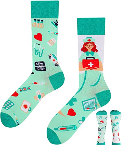 TODO Lustige Socken Damen und Herren, Coole Socken mit Motiv - Bunte, Mehrfarbige, Verrückte (35-38, Krankenschwester)