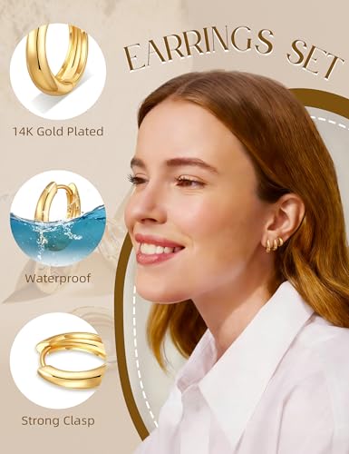 Kenivira 18K Gold Plated Hoop Earrings for Women,Small Chunky Hoop Earrings Set,Huggie Thick Earring Hypoallergenic,Chunky Hoops Non Tarnish - image 4