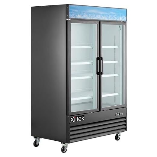 Xiltek Large Capacity Glass Front Double Door Display Cooler - Merchandiser Refrigerator- 45 Cu Ft