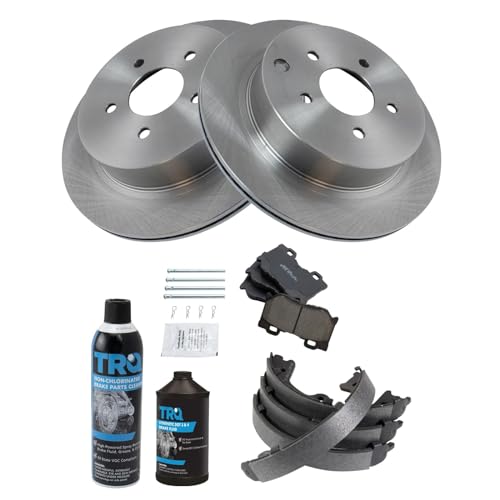 Image of TRQ Rear Brake Pad & Rotor Kit, with Chemical Kit Parking Brake Shoe Set Ceramic Compatible with 2014-2017 Infiniti Q50 2017 Q60 Q70 2015-2019 Q70L 2014 QX70