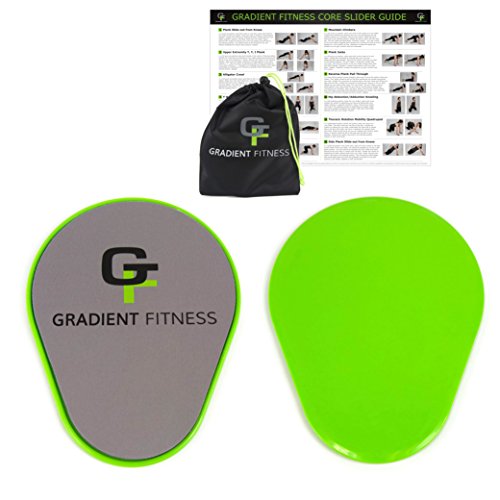Gradient Fitness Core Sliders, 1 Pair of Ergonomic Pear-Shaped Gliding Discs, Dual Sided Sliding Plate for Carpets or Hardwoods, Includes Free Storage Bag and Exercise Program (Green)