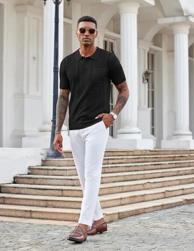 COOFANDY Knit Polo Shirts for Men Short Sleeve Textured Polo Shirt Slim Fit Summer Collared T Shirt with Pocket4