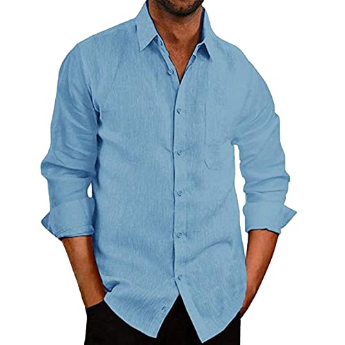 VANVENE Camisa casual de manga larga para hombre, camisas de lino y algodón, ligeras con botones, tallas S-3XL, azul, XXL Cover