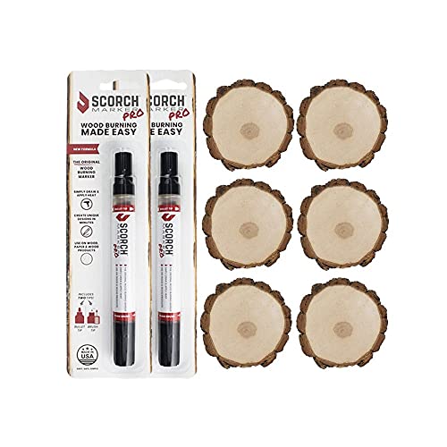 Scorch Marker Craft Bundle Wood Burning Pen Kit with 6 Wood Rounds and 2 Scorch Marker Pro (Contains Two Tips)