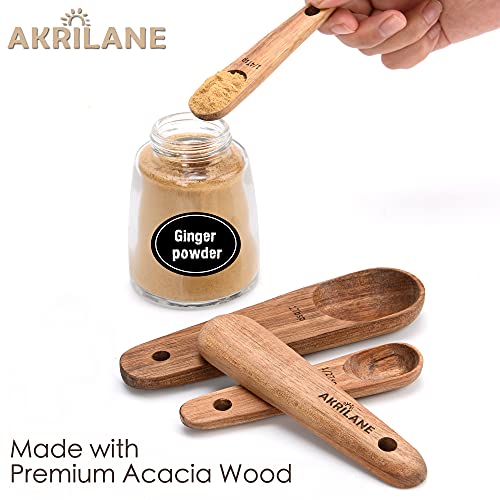 Wooden Measuring Spoons Set Kitchen Utensil Set Tools | Premium Acacia Wooden Spoon Kitchen Utensils For Chefs | Engraved Accurate Spoons For Dry And Liquid Ingredients | Set Of 4 #TOP2