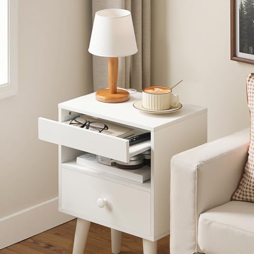 HOOBRO Mesita de Noche, Mesa Auxiliar con Bandeja Extraíble, Cajón de Tela no Tejida, para Sofá, Café, para Sala de Estar, Dormitorio, Blanco EWT191BZ01 - imagen 8