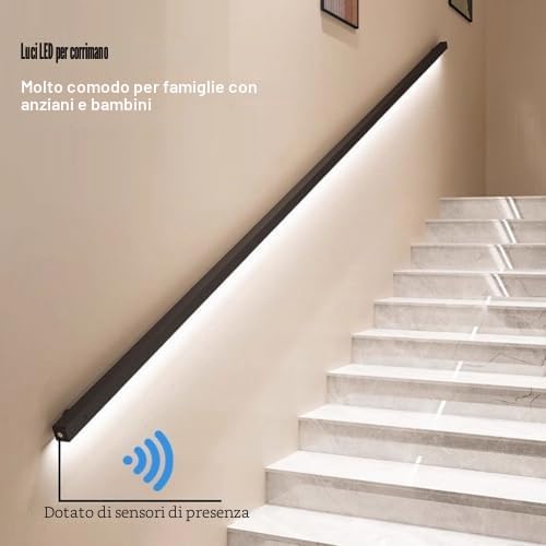 Corrimano Interno per Scale con Luci LED, Corrimano per Scale con Luci LED, Villa, Corrimano da Muro con Sensore di Corpo, Barra di Presa Illuminata in Acciaio Inox Lungo Corrimano da Muro con