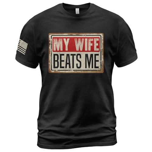 My Wife Beats Me Shirt, Vintage Husband and Wife Shirts, Husband Shirt for Men 5 (Black-M)