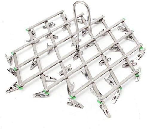 Stainless Steel 35 Clips Drying Rack, Space Saver Hanger,Smart Hook Design Avoid Blowing Away, Drying Pegs for Socks, Towels, Underwear, Scarves, Shirt or Small Size Clothes
