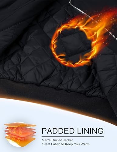 MAGCOMSEN Bomber Jackets for Men Winter Casual Quilted Jacket Warm Windproof Padded Jackets Zip Up Coats