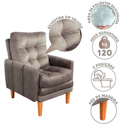 Poltrona Do Papai Reclinável Com Puff Veludo Bege Veneza Boutique Konforto