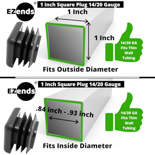 Image of Premium Grade 1 Inch Square Tubing End Caps (20 PK) - 14-20 Gauge Plastic End Cap Plugs for Square Tubing - Black