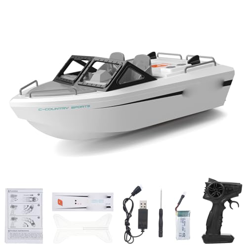Barco de control remoto eléctrico 2.4G blanco: juguete hermético de 18 min para lago