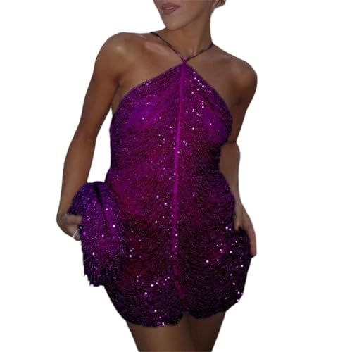 Women Sexy Beading Short Dress Slim Sleeveless Backless Hip Package Party Night Club Dress