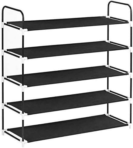 MaidMAX 5 Tiers Free Standing Shoe Rack for 25 Pairs of Shoes Organizer in Closet Entryway Hallway, Metal Frame and Fabric Shelves, 39.4 x 11.4 x 36.2'', Black