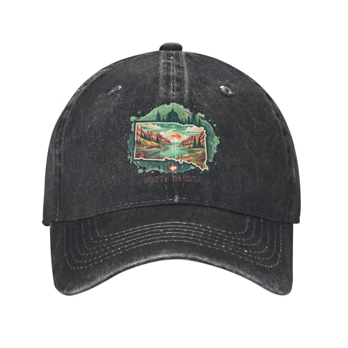 Cemfyzoch North Dakota Cotton Baseball Cap Snapback Trucker Hat for Men Women Adjustable Dad Hat Fitted Golf Hats Breathable Funny Mens Hats (Black)