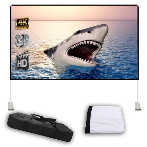 Pantalla de proyección portátil para exteriores con soporte 120 pulgadas 16:9 HD plegable, pantalla de video antiarrugas con bolsa de transporte miniatura 1