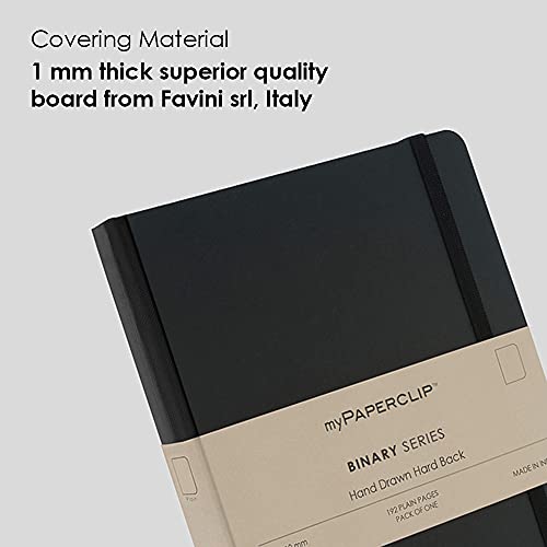 Image of myPAPERCLIP Binary Series - A5 Unruled Notebook | Italian Hardboard Cover | 192 Pages, 80 GSM Paper, A5 (5.83 x 8.27 in) | Thread Bound with Elastic Closure & Bookmark | Black Spine