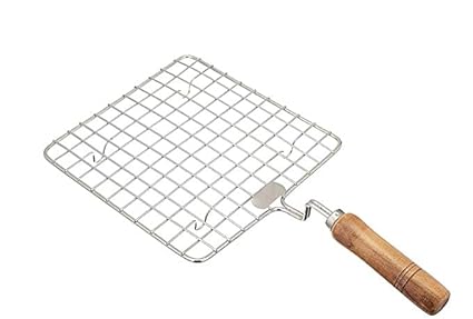M&V CRAFT PURE Stainless Steel Square Roaster Tandoor Barbeque/Roti/Papad Jali Griller with Wooden Handle 8IN Size.