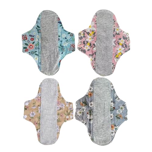 Compresas Menstruales Reutilizables - Pack 4 Protectores Íntimos Algodón Lavables | Salvaslips | Noche, Postparto, Lactancia & Higiene Mayores | Cómoda Y Transpirable