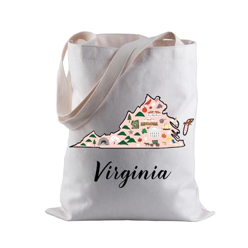 BLUPARK Bolsa de compras Virginia Locale Born in Virginia Gift Virginia Travel Shopping Bag Virginia Map Gift, Virginia, One Size, Retrô