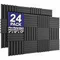 Foam Factory Inc 24 Pack Color Acoustic Foam Panel Studio Soundproofing Wedge Wall Tiles 12” X 12” X 2” (Charcoal)