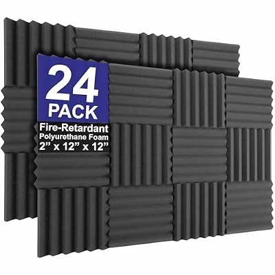 Foam Factory Inc 24 Pack Color Acoustic Foam Panel Studio Soundproofing Wedge Wall Tiles 12” X 12” X 2” (Charcoal)
