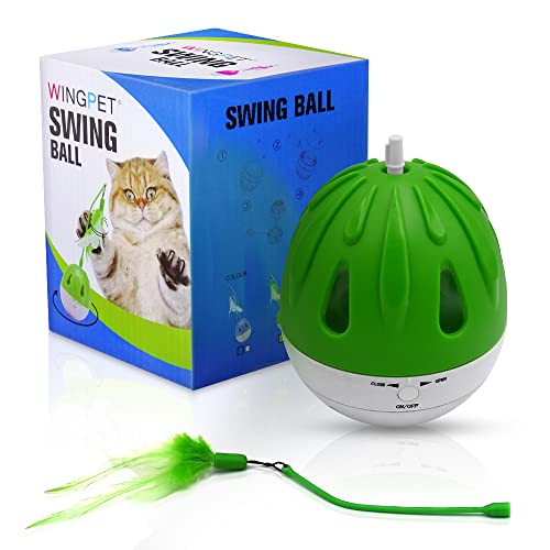 Wingpet Cat Interactive Toy Feather Toys, Funny Swing Ball With Feather, Cat Toy With Sound, 1 Rocker And 1 Ball Kitten Pet Toy For Indoor (Green) #TOP2