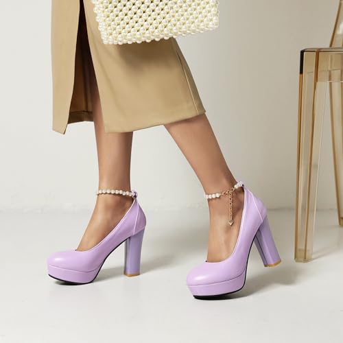 UniqueStride Womens Block High Heel Pumps Platform Chunky Heel Round Toe Ankle Strap Elegant Bow Dress Shoes2