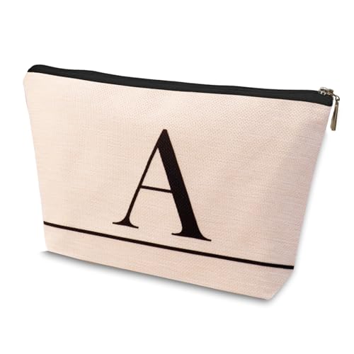 Letter A-Z Initial Personalized Makeup Bags, Birthday Gifts for Women, Monogrammed Gifts for Women Mom Sister Best Friend Bride Bridesmaid, Mothers Day, Christmas, Small Travel Cosmetic Bag (A)