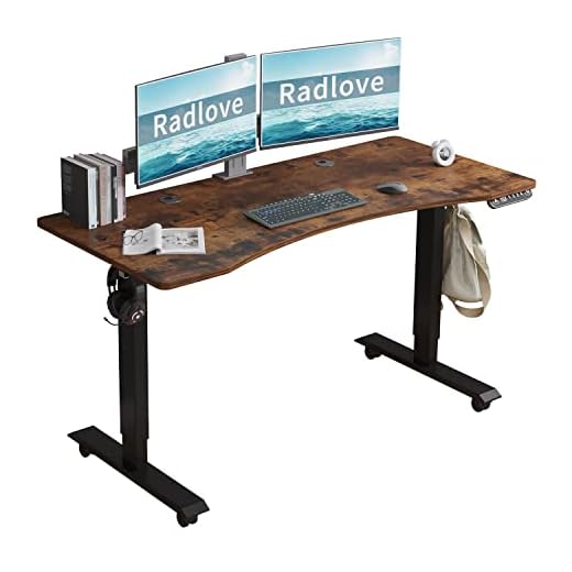 Radlove Electric Standing Desk, 55 x 30 Height Adjustable Computer Desk Sit Stand Desk Home Office Desks with Splice Board and A Under Desk Cable Management Tray (Black Frame + Rustic Brown Top)
