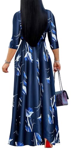 Image of Women's Floral Maxi Dress Summer Casual V-Neck 3 /4 Sleeve Long Bohemian Print Evening Party Dress