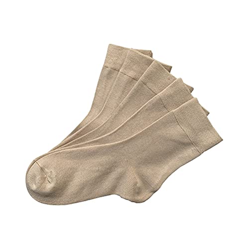 Serisimple Bamboo Kids Crew Socks School Anti Odor Socks For Boys Girls Uniform Light Weight Flat Seam Socks 5 Pairs (Light Begie, Medium) #TOP2
