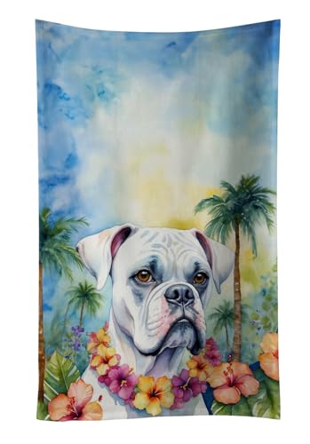 Caroline's Treasures White Boxer Luau Kitchen Towel Dish Cloths Guest Hand Towel Decorative Bathroom Towel for Face,Tea, Dishcloth, Kitchen and Bath