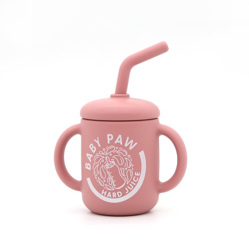 Dayton Dreams Toddler Silicone Sippy Cup: Baby Paw Cup w/Straw, Cleaner - Pink, Handles - BPA-Free, Leak resistant - for Easy Drinking & Cleaning!