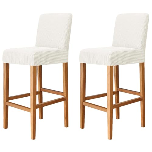 Lot de 2 housses de tabouret extensible et lavable beige - 2