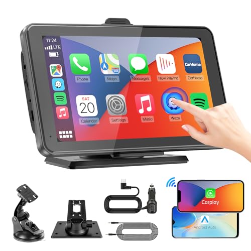 Car Play, Wireless Car Stereo for Apple Carplay, 7"HD Portable Touchscreen Android Auto Carplay Screen for Cars,Audio Receiver/Car Radio with Bluetooth,FM,AUX,Voice Control,Live Navigation,Mirror Link